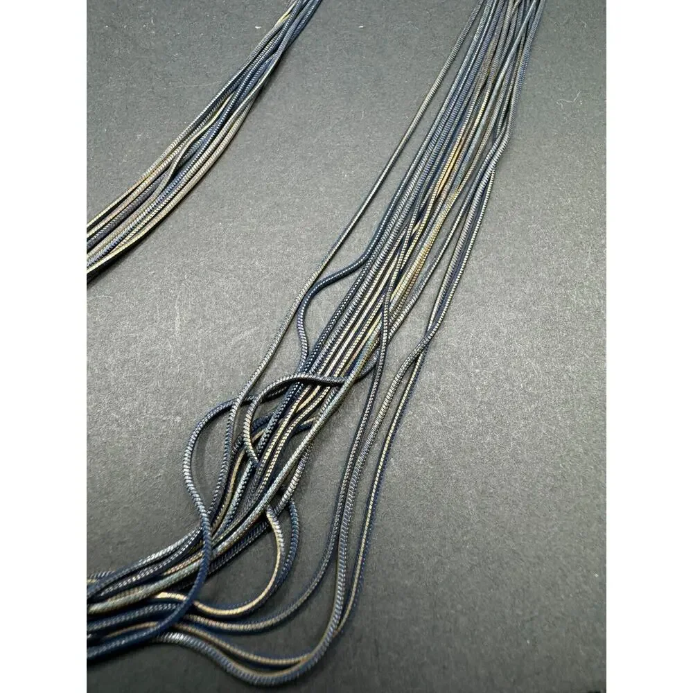 Vintage Blue Gold Two Tone Knot Multi Strand Snake Chain Statement Necklace